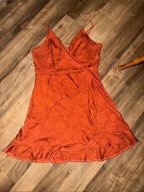 Altar'd State Burnt Orange Satin Slip Dress